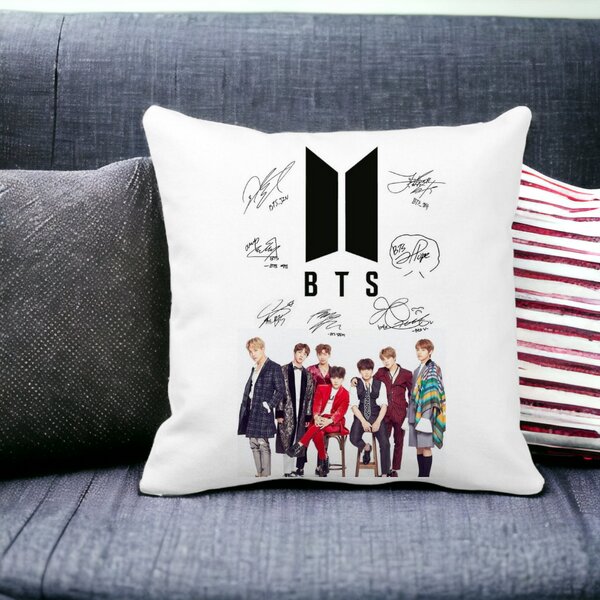 Perna Decorativa Patrata BTS, 40x40 cm, Alba, Mata, Husa Detasabila, Burduf 13 Alba