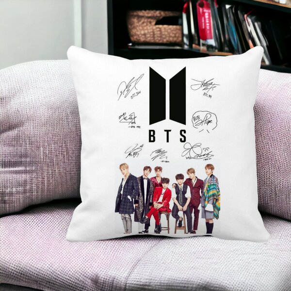 Perna Decorativa Patrata BTS, 40x40 cm, Alba, Mata, Husa Detasabila, Burduf 15 Husa Detasabila