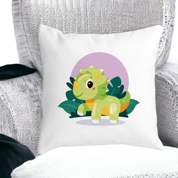 Perna Decorativa Patrata Baby Dinozaur Verde cu Peisaj, 40x40 cm, Alba, Mata, Husa Detasabila, Burduf 12 40x40 cm
