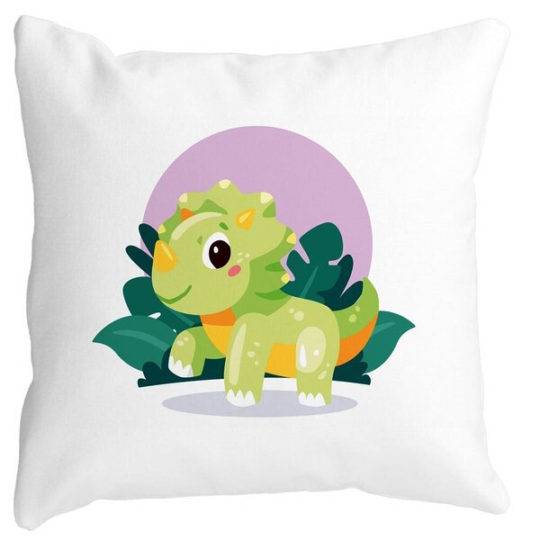 Perna Decorativa Patrata Baby Dinozaur Verde cu Peisaj, 40x40 cm, Alba, Mata, Husa Detasabila, Burduf 11 Perna Decorativa Patrata Baby Dinozaur Verde cu Peisaj