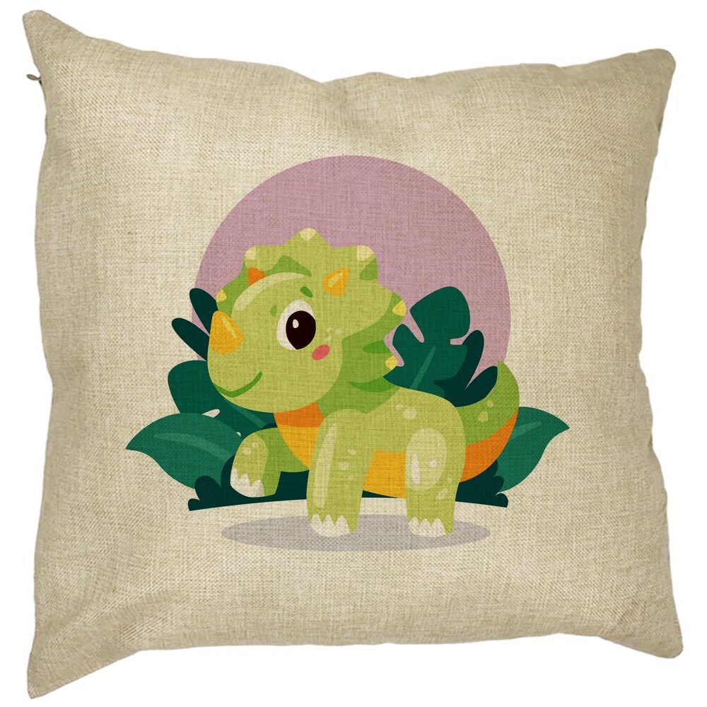 Perna Decorativa Patrata Baby Dinozaur Verde cu Peisaj, 40x40 cm, Husa Detasabila, Burduf 11 Perna Decorativa Patrata Baby Dinozaur Verde cu Peisaj