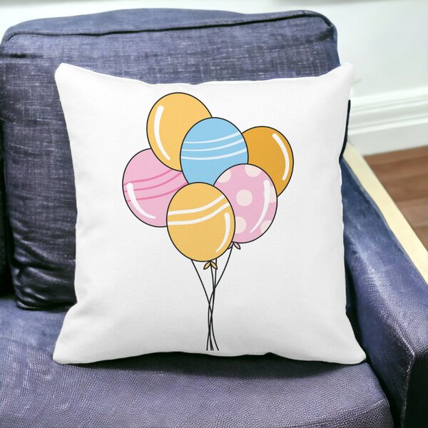 Perna Decorativa Patrata Baloane Multicolor, 40x40 cm, Alba, Mata, Husa Detasabila, Burduf 12 40x40 cm