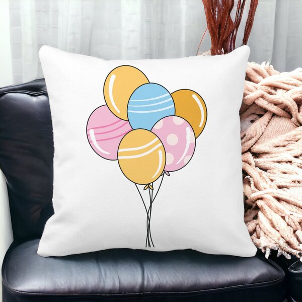 Perna Decorativa Patrata Baloane Multicolor, 40x40 cm, Alba, Mata, Husa Detasabila, Burduf 13 Alba