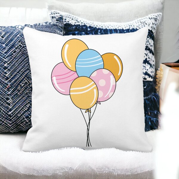 Perna Decorativa Patrata Baloane Multicolor, 40x40 cm, Alba, Mata, Husa Detasabila, Burduf 14 Mata
