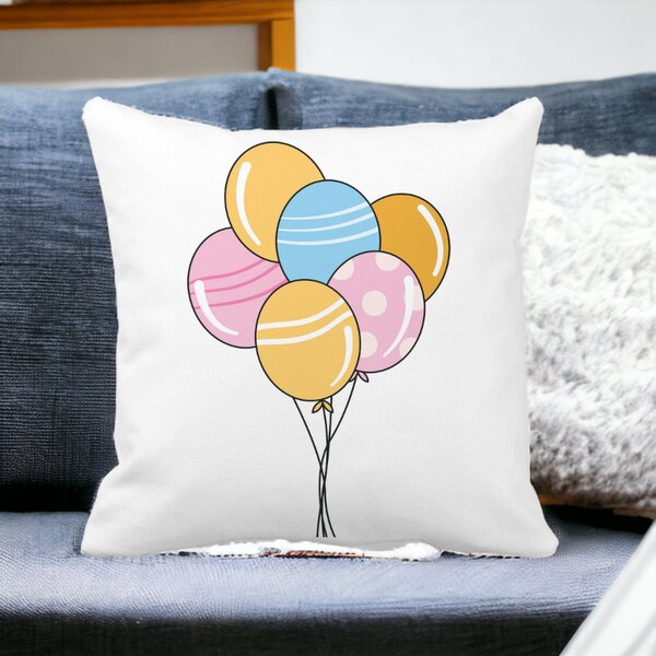 Perna Decorativa Patrata Baloane Multicolor, 40x40 cm, Alba, Mata, Husa Detasabila, Burduf 15 Husa Detasabila