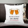 Perna Decorativa Patrata Bautor Autorizat de Bere, 40x40 cm, Alba, Mata, Husa Detasabila, Burduf 18 Alba