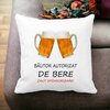 Perna Decorativa Patrata Bautor Autorizat de Bere, 40x40 cm, Alba, Mata, Husa Detasabila, Burduf 19 Mata