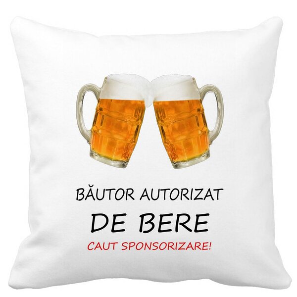 Perna Decorativa Patrata Bautor Autorizat de Bere, 40x40 cm, Alba, Mata, Husa Detasabila, Burduf 11 Perna Decorativa Patrata Bautor Autorizat de Bere