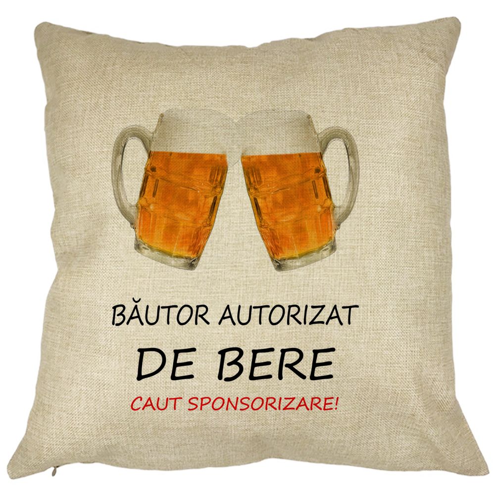 Perna Decorativa Patrata Bautor Autorizat de Bere, 40x40 cm, Husa Detasabila, Burduf 11 Perna Decorativa Patrata Bautor Autorizat de Bere