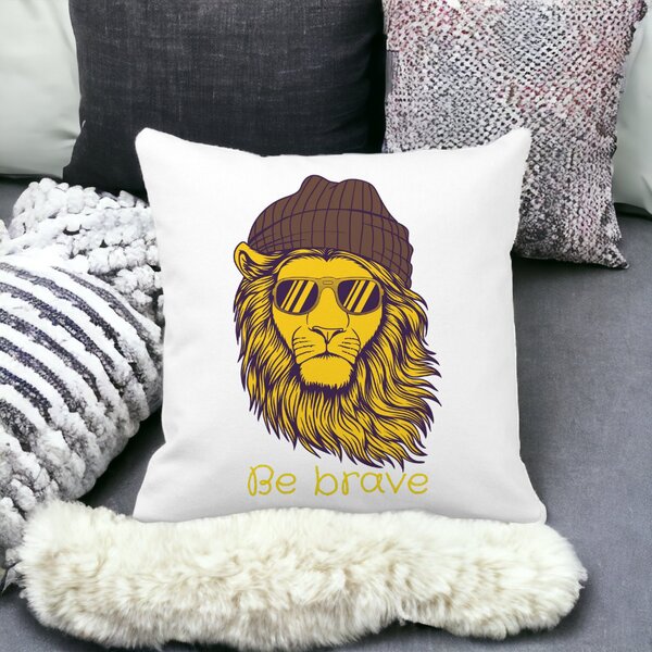Perna Decorativa Patrata Be Brave, 40x40 cm, Alba, Mata, Husa Detasabila, Burduf 12 40x40 cm