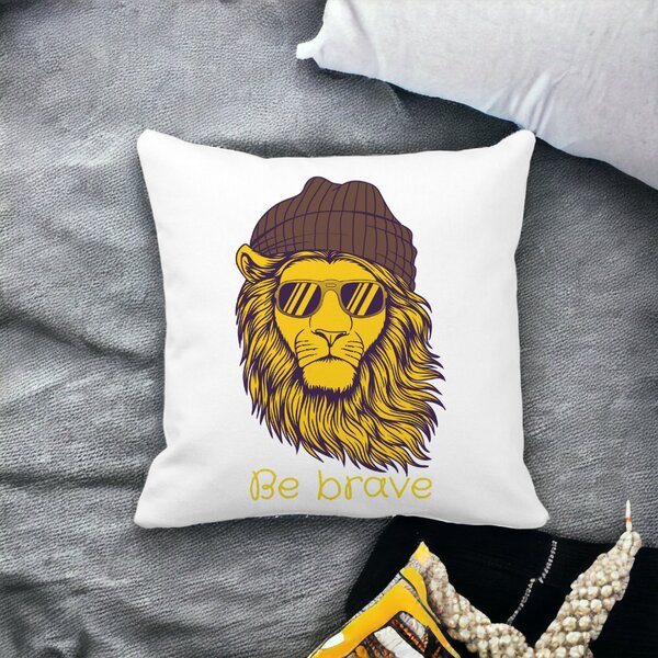 Perna Decorativa Patrata Be Brave, 40x40 cm, Alba, Mata, Husa Detasabila, Burduf 14 Mata