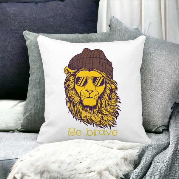 Perna Decorativa Patrata Be Brave, 40x40 cm, Alba, Mata, Husa Detasabila, Burduf 15 Husa Detasabila