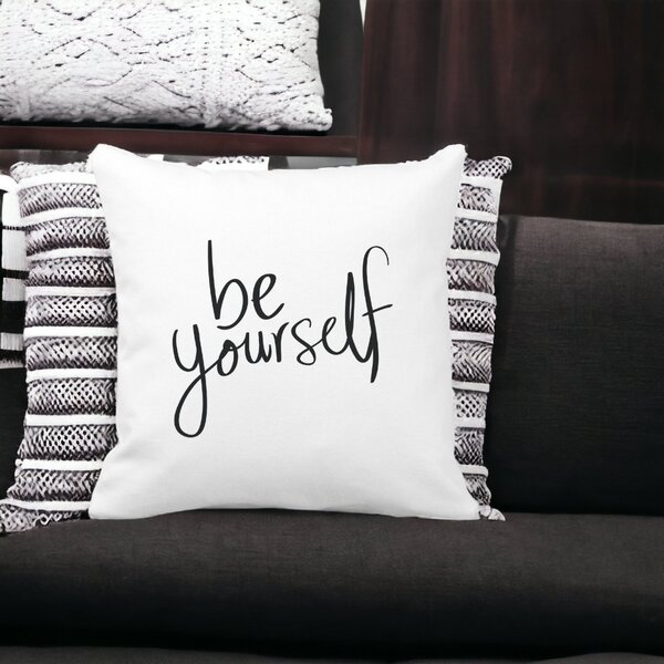 Perna Decorativa Patrata Be Yourself, 40x40 cm, Alba, Mata, Husa Detasabila, Burduf 14 Mata