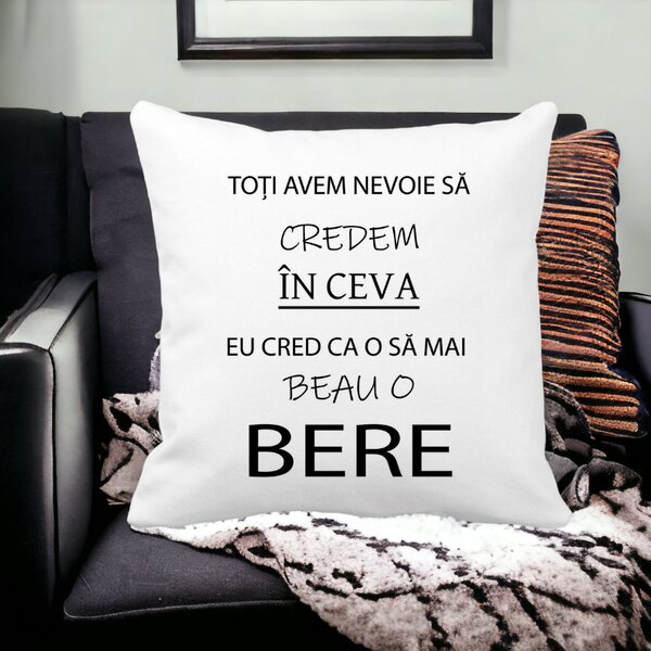 Perna Decorativa Patrata Beau o Bere, 40x40 cm, Alba, Mata, Husa Detasabila, Burduf 12 40x40 cm