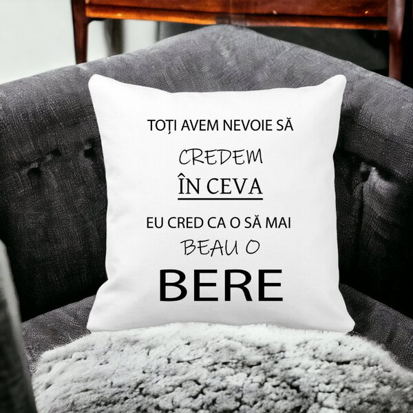 Perna Decorativa Patrata Beau o Bere, 40x40 cm, Alba, Mata, Husa Detasabila, Burduf 15 Husa Detasabila
