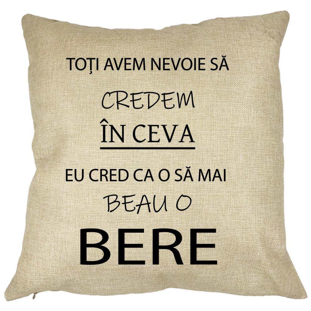 Perna Decorativa Patrata Beau o Bere, 40x40 cm, Husa Detasabila, Burduf 11 Perna Decorativa Patrata Beau o Bere