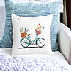 Perna Decorativa Patrata Bicicleta Floarala, 40x40 cm, Alba, Mata, Husa Detasabila, Burduf 24 Burduf