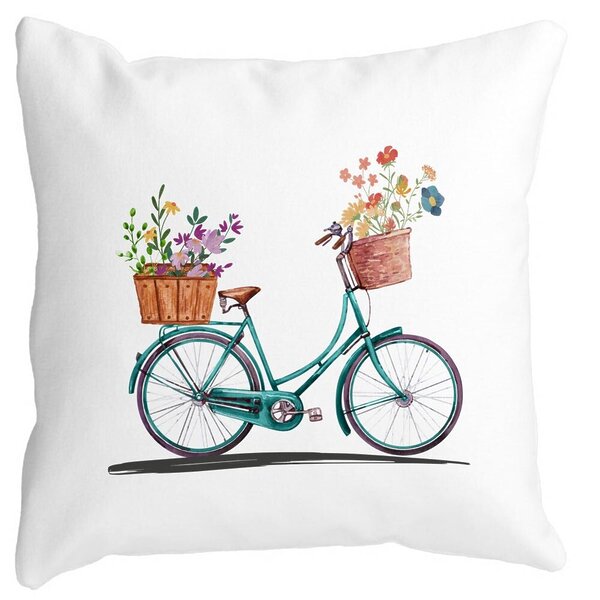 Perna Decorativa Patrata Bicicleta Floarala, 40x40 cm, Alba, Mata, Husa Detasabila, Burduf 13 Perna Decorativa Patrata Bicicleta Floarala