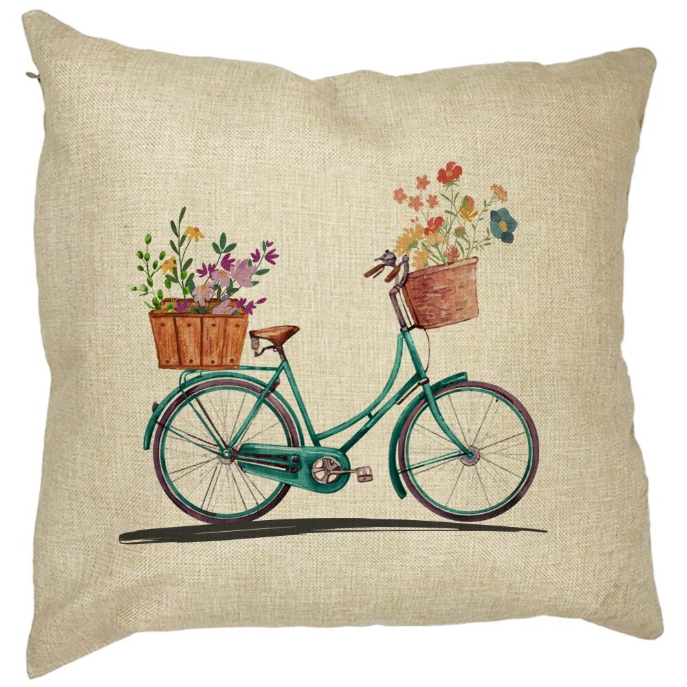 Perna Decorativa Patrata Bicicleta Floarala, 40x40 cm, Husa Detasabila, Burduf 11 Perna Decorativa Patrata Bicicleta Floarala