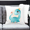 Perna Decorativa Patrata Blue Baby Dinozaur, 40x40 cm, Alba, Mata, Husa Detasabila, Burduf 19 Mata