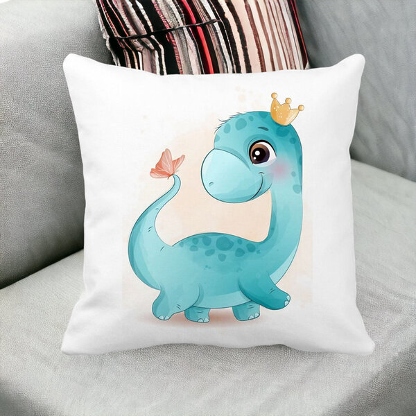 Perna Decorativa Patrata Blue Baby Dinozaur, 40x40 cm, Alba, Mata, Husa Detasabila, Burduf 15 Husa Detasabila