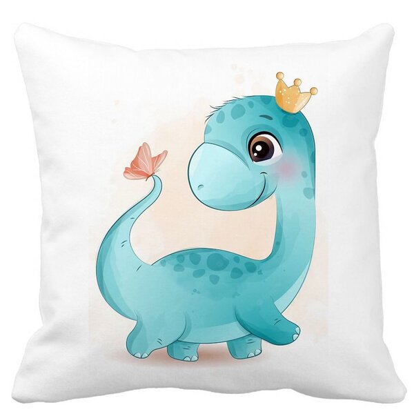 Perna Decorativa Patrata Blue Baby Dinozaur, 40x40 cm, Alba, Mata, Husa Detasabila, Burduf 11 Perna Decorativa Patrata Blue Baby Dinozaur
