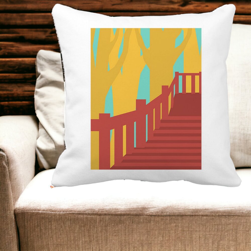 Perna Decorativa Patrata Bridge Art, 40x40 cm, Alba, Mata, Husa Detasabila, Burduf 13 Alba