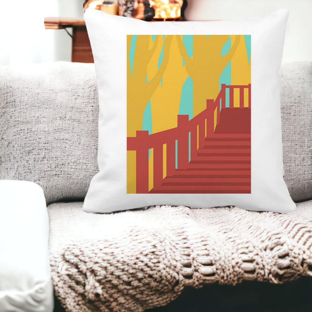 Perna Decorativa Patrata Bridge Art, 40x40 cm, Alba, Mata, Husa Detasabila, Burduf 14 Mata