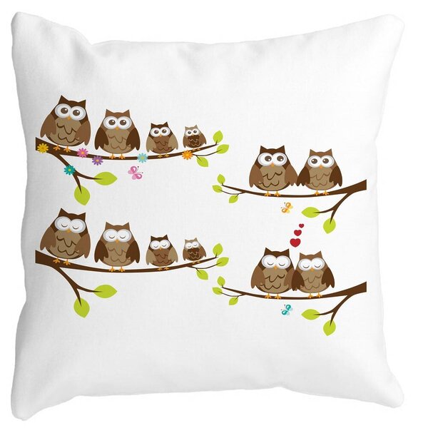 Perna Decorativa Patrata Bufnite, 40x40 cm, Alba, Mata, Husa Detasabila, Burduf 11 Perna Decorativa Patrata Bufnite