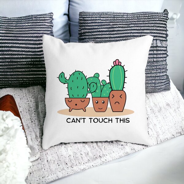 Perna Decorativa Patrata Cactus Can't Touch This, 40x40 cm, Alba, Mata, Husa Detasabila, Burduf 12 40x40 cm