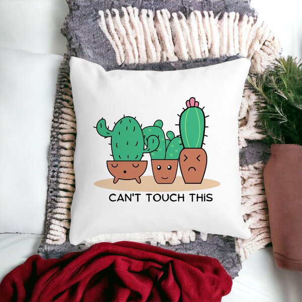 Perna Decorativa Patrata Cactus Can't Touch This, 40x40 cm, Alba, Mata, Husa Detasabila, Burduf 13 Alba