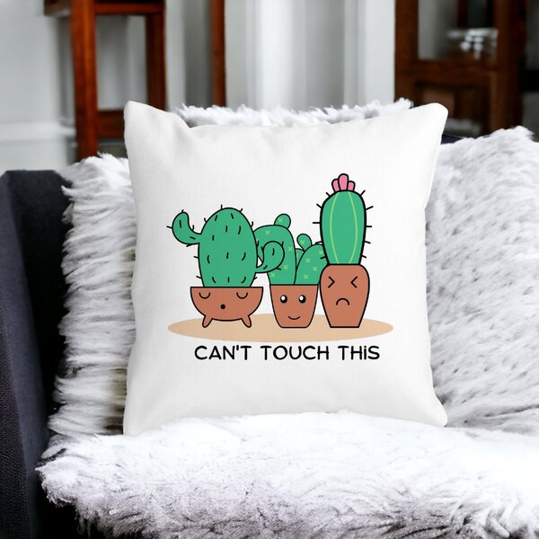 Perna Decorativa Patrata Cactus Can't Touch This, 40x40 cm, Alba, Mata, Husa Detasabila, Burduf 15 Husa Detasabila