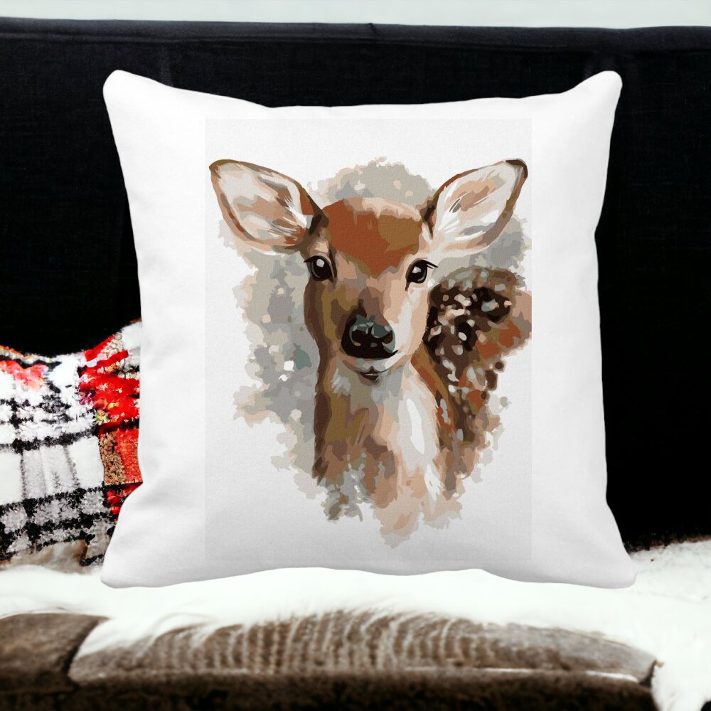 Perna Decorativa Patrata Caprioara, 40x40 cm, Alba, Mata, Husa Detasabila, Burduf 12 40x40 cm