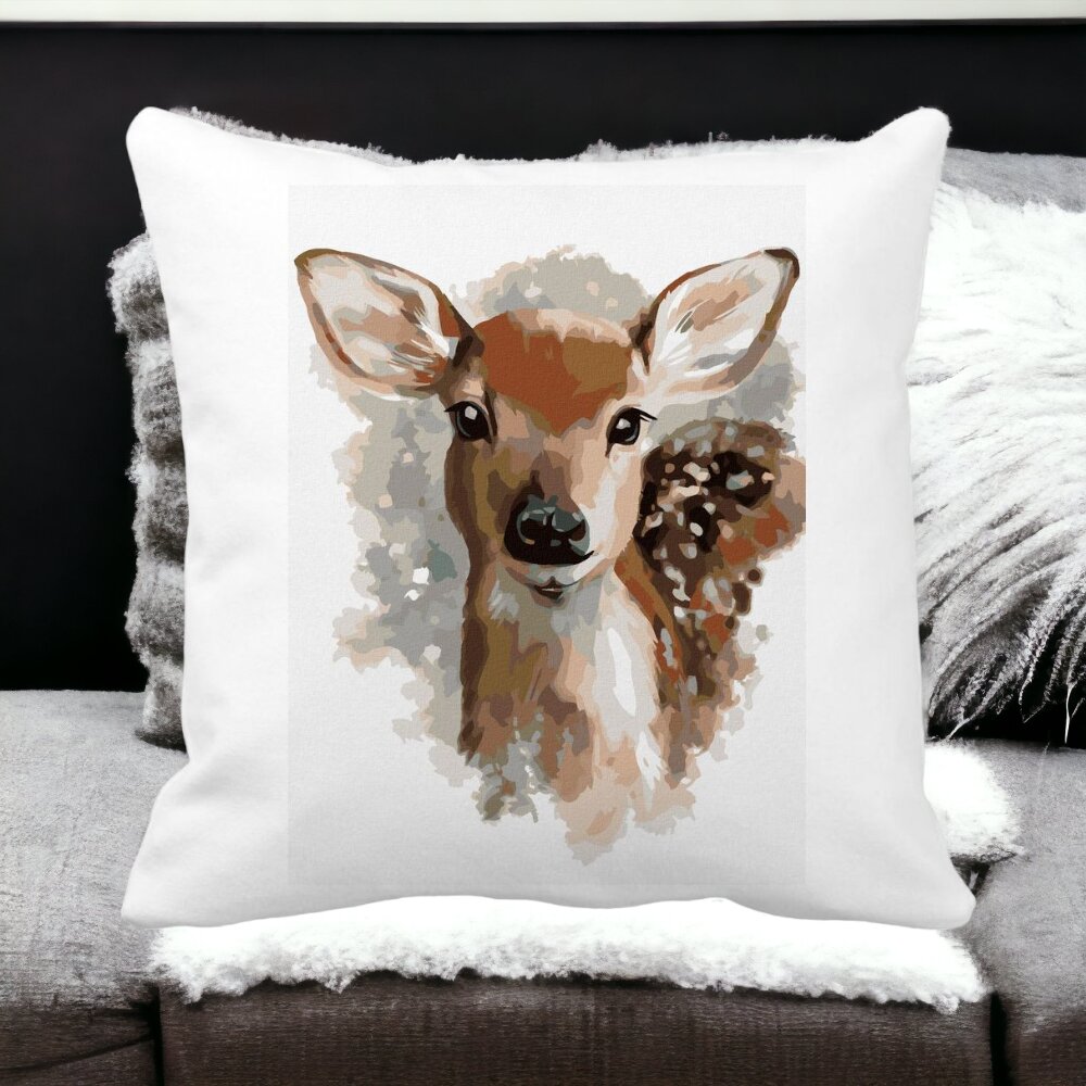 Perna Decorativa Patrata Caprioara, 40x40 cm, Alba, Mata, Husa Detasabila, Burduf 14 Mata