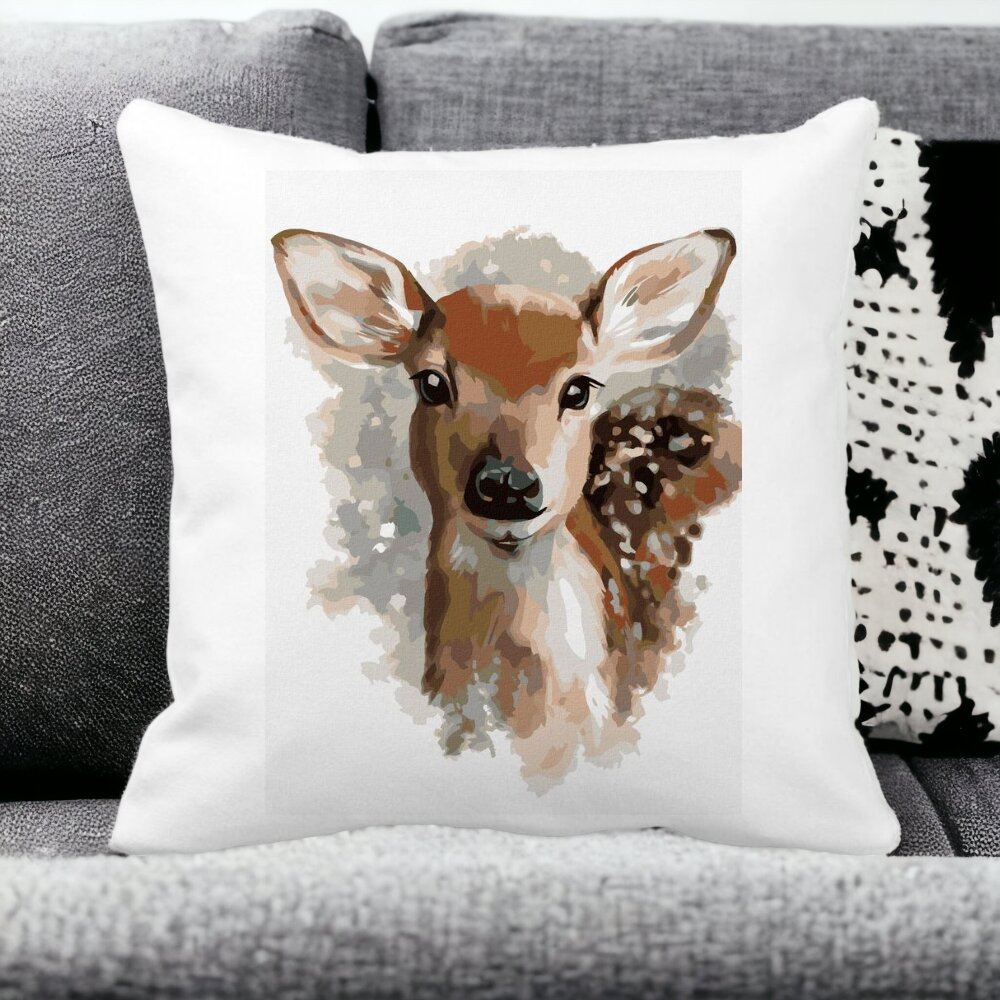 Perna Decorativa Patrata Caprioara, 40x40 cm, Alba, Mata, Husa Detasabila, Burduf 15 Husa Detasabila