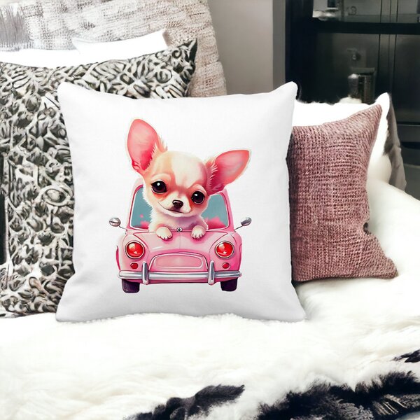 Perna Decorativa Patrata Chihuahua Love, 40x40 cm, Alba, Mata, Husa Detasabila, Burduf 12 40x40 cm