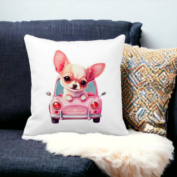 Perna Decorativa Patrata Chihuahua Love, 40x40 cm, Alba, Mata, Husa Detasabila, Burduf 13 Alba
