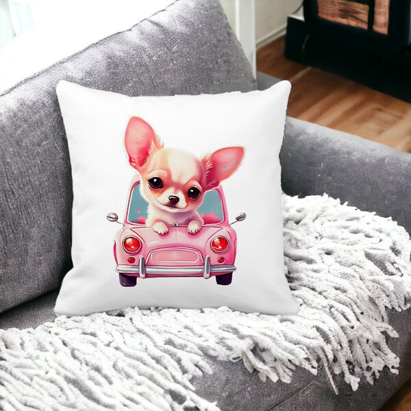 Perna Decorativa Patrata Chihuahua Love, 40x40 cm, Alba, Mata, Husa Detasabila, Burduf 15 Husa Detasabila