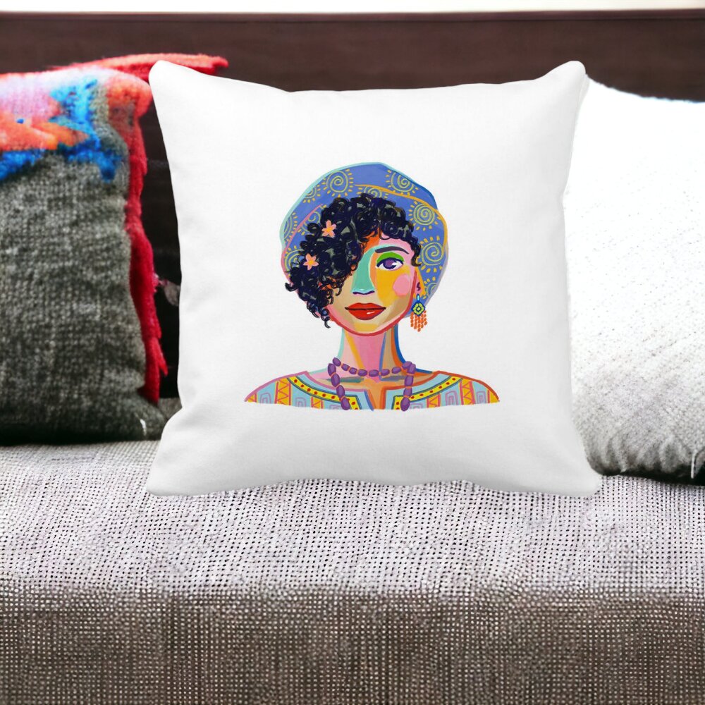 Perna Decorativa Patrata Colorful Fashion, 40x40 cm, Alba, Mata, Husa Detasabila, Burduf 12 40x40 cm