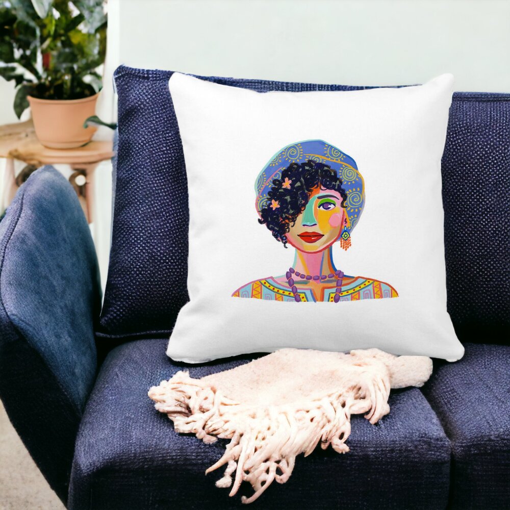 Perna Decorativa Patrata Colorful Fashion, 40x40 cm, Alba, Mata, Husa Detasabila, Burduf 14 Mata