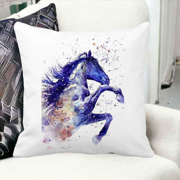 Perna Decorativa Patrata Colorful Horse, 40x40 cm, Alba, Mata, Husa Detasabila, Burduf 10 40x40 cm