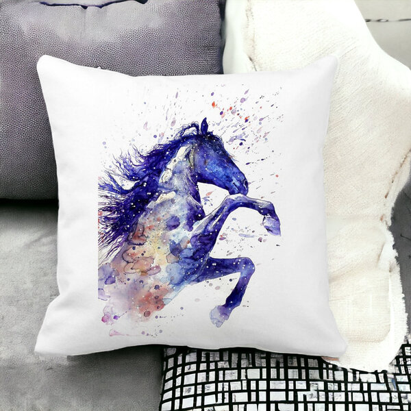 Perna Decorativa Patrata Colorful Horse, 40x40 cm, Alba, Mata, Husa Detasabila, Burduf 11 Alba