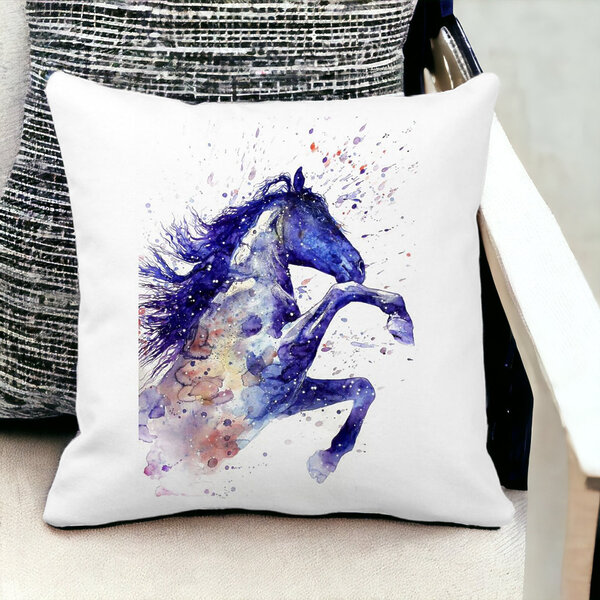 Perna Decorativa Patrata Colorful Horse, 40x40 cm, Alba, Mata, Husa Detasabila, Burduf 12 Mata