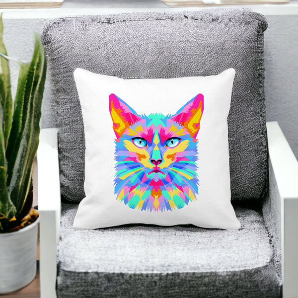 Perna Decorativa Patrata Contrast Cat, 40x40 cm, Alba, Mata, Husa Detasabila, Burduf 14 40x40 cm