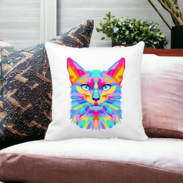 Perna Decorativa Patrata Contrast Cat, 40x40 cm, Alba, Mata, Husa Detasabila, Burduf 15 Alba