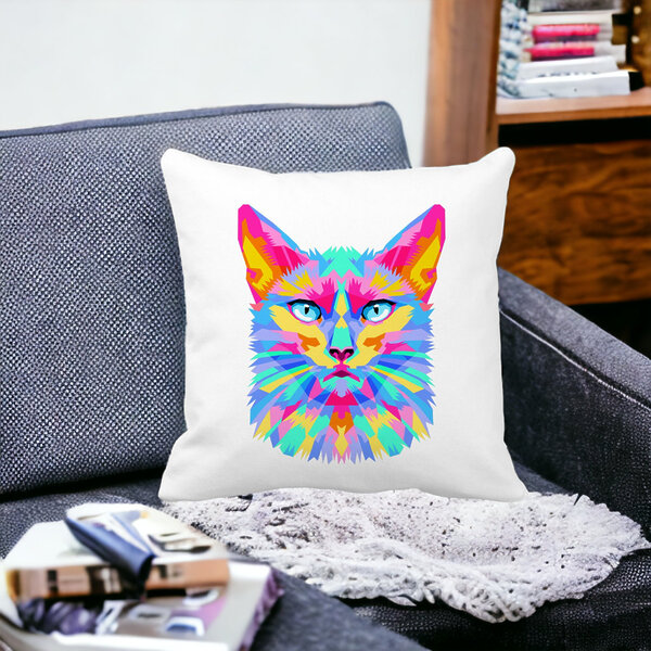 Perna Decorativa Patrata Contrast Cat, 40x40 cm, Alba, Mata, Husa Detasabila, Burduf 16 Mata