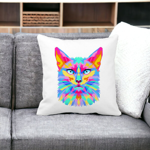 Perna Decorativa Patrata Contrast Cat, 40x40 cm, Alba, Mata, Husa Detasabila, Burduf 17 Husa Detasabila