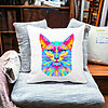 Perna Decorativa Patrata Contrast Cat, 40x40 cm, Alba, Mata, Husa Detasabila, Burduf 24 Burduf