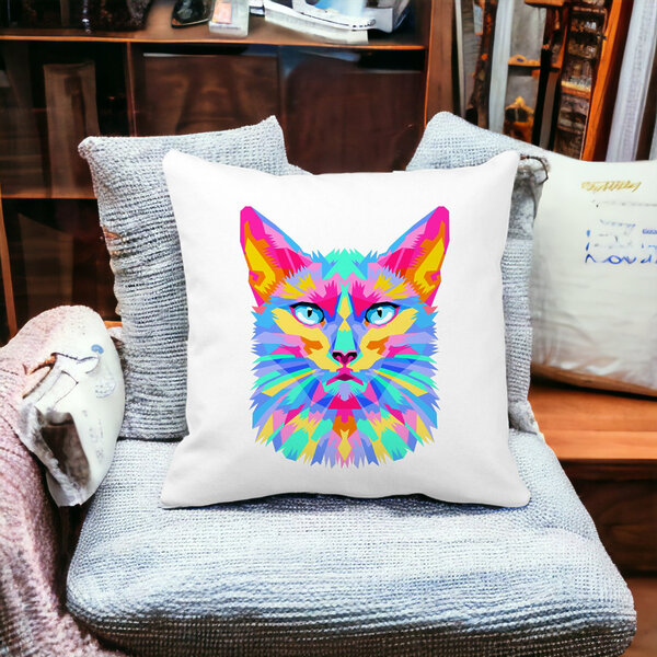 Perna Decorativa Patrata Contrast Cat, 40x40 cm, Alba, Mata, Husa Detasabila, Burduf 18 Burduf