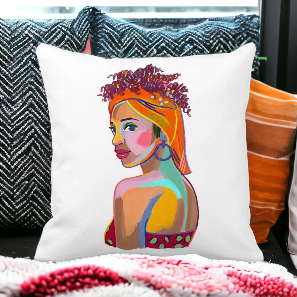 Perna Decorativa Patrata Curly African, 40x40 cm, Alba, Mata, Husa Detasabila, Burduf 13 Alba